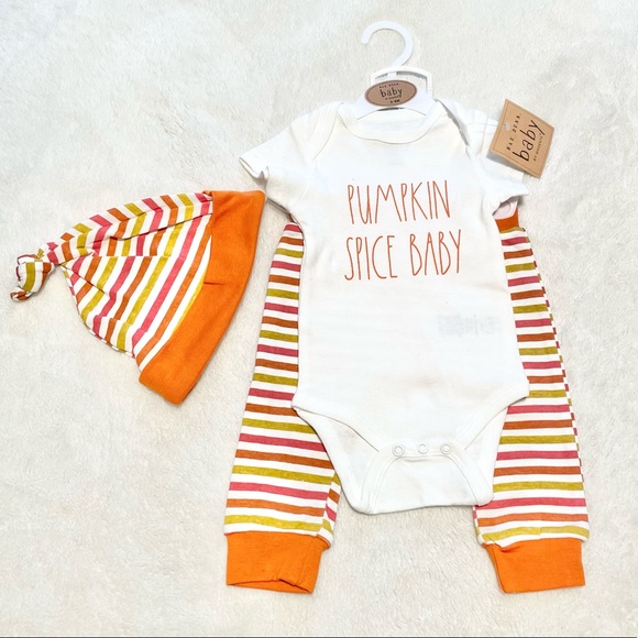 🆕Baby Rae Dunn 3pc PUMPKIN SPICE BABY Outfit - Picture 2 of 7